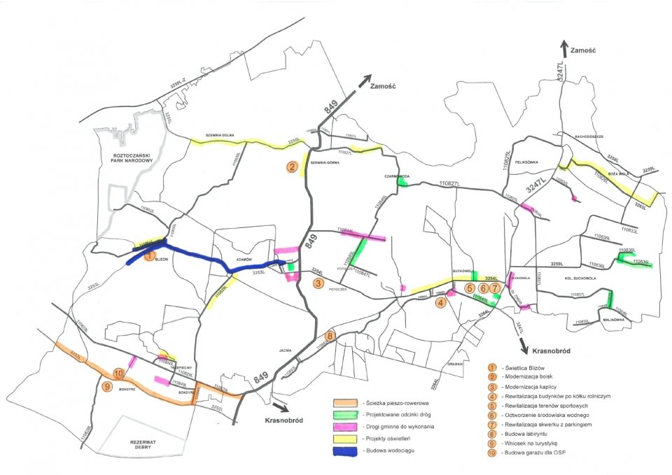 Mapa inwestycji w Gminie Adamów w 2024 roku