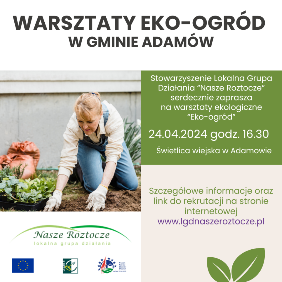 Plakat informacyjny dotyczący warsztatów projektowania „Eko-ogrodów”