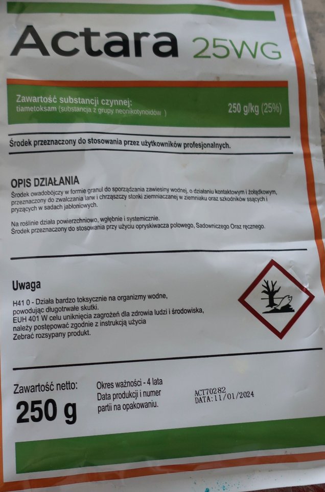 Grafika przedstawiająca etykietę środka ochrony roślin Actara 25WG